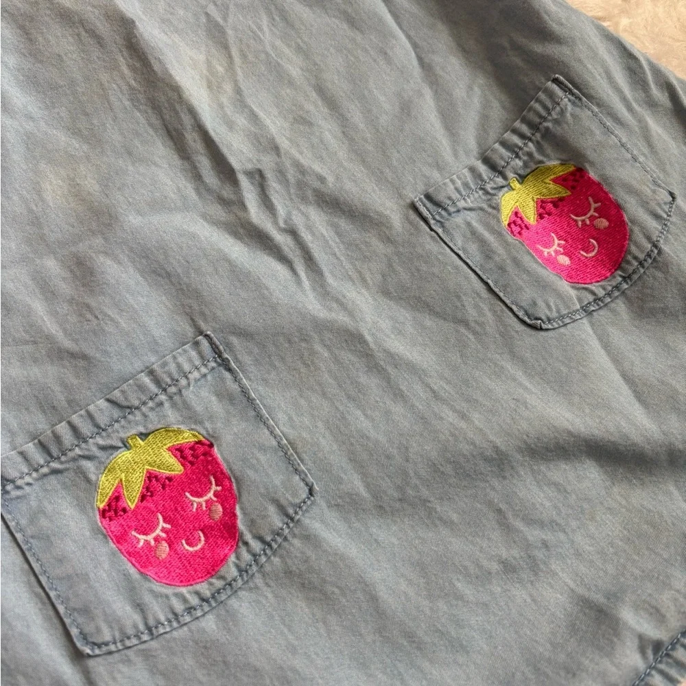 The Children's Place Light Blue Denim Dress with Pink Strawberry Accents